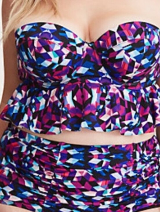 torrid Other - torrid Purple Pink Geometric Ruffle Swim Top